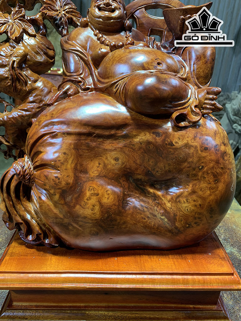 Tượng Phật Di Lặc Gỗ Gõ Đỏ (Cà te) Cao 33 Ngang 33 Sâu 20 (cm)