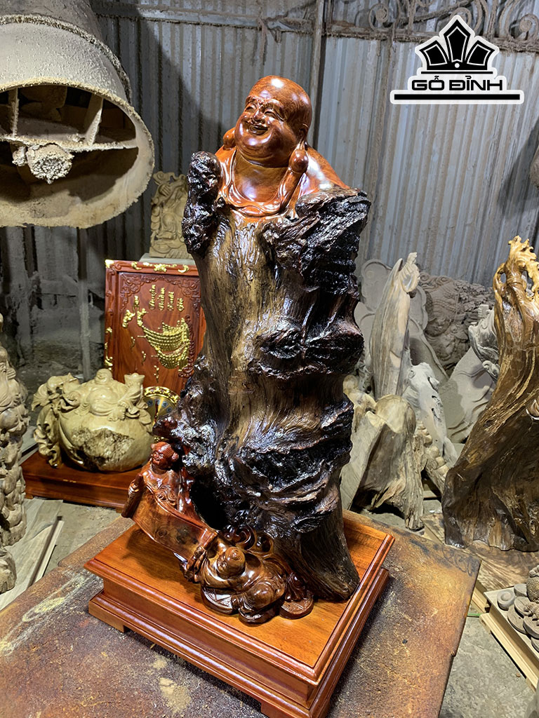 Tượng Phật Di Lặc Gỗ Hương Cao 61 Ngang 35 Sâu 28 (cm)