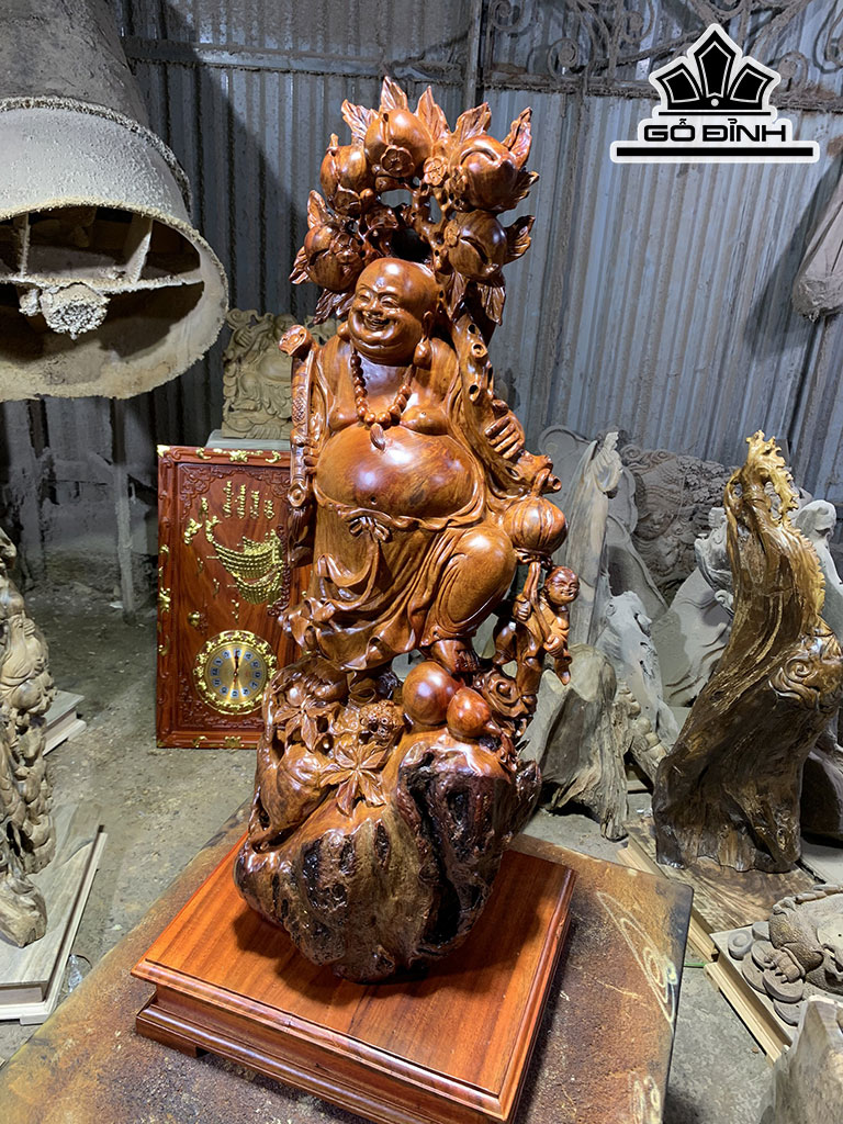 Tượng Phật Di Lặc Nhất Phúc Gỗ Hương Cao 62 Ngang 42 Sâu 32 (cm)