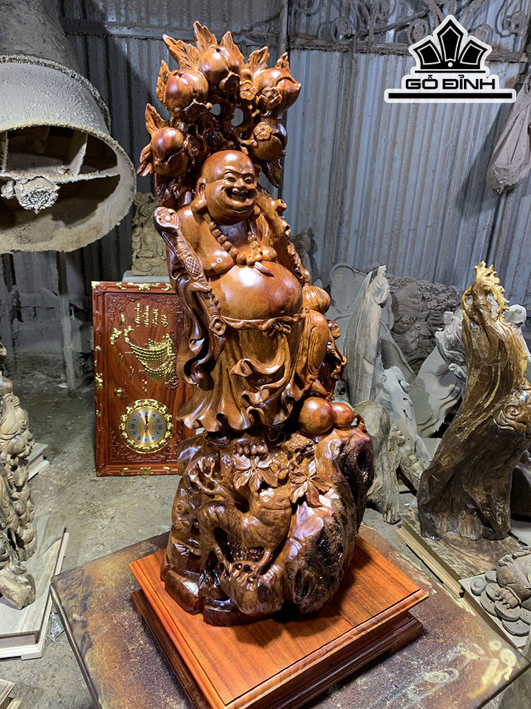 Tượng Phật Di Lặc Nhất Phúc Gỗ Hương Cao 62 Ngang 42 Sâu 32 (cm)