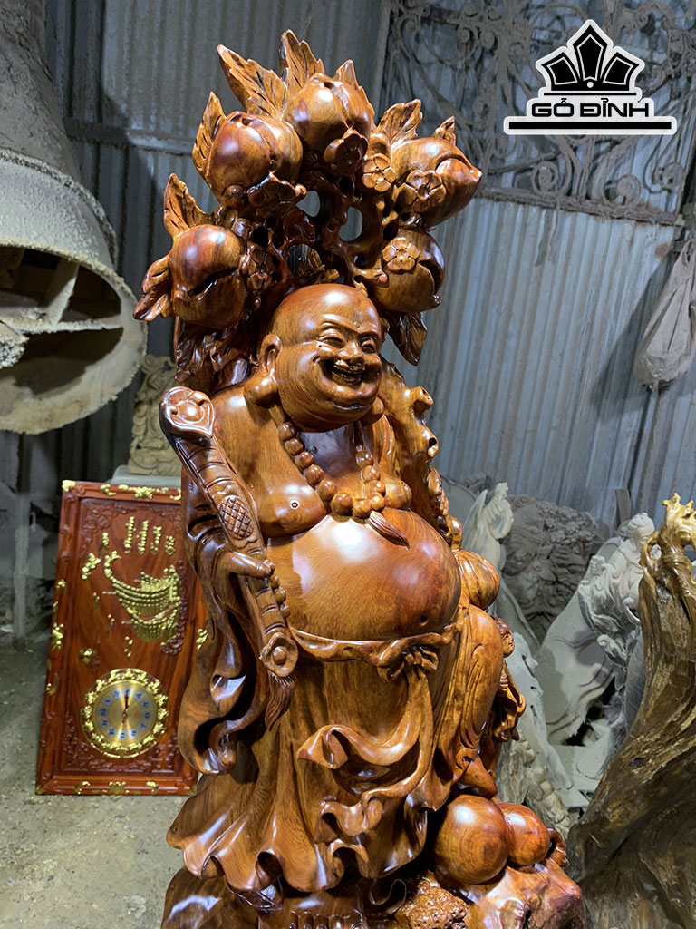 Tượng Phật Di Lặc Nhất Phúc Gỗ Hương Cao 62 Ngang 42 Sâu 32 (cm)