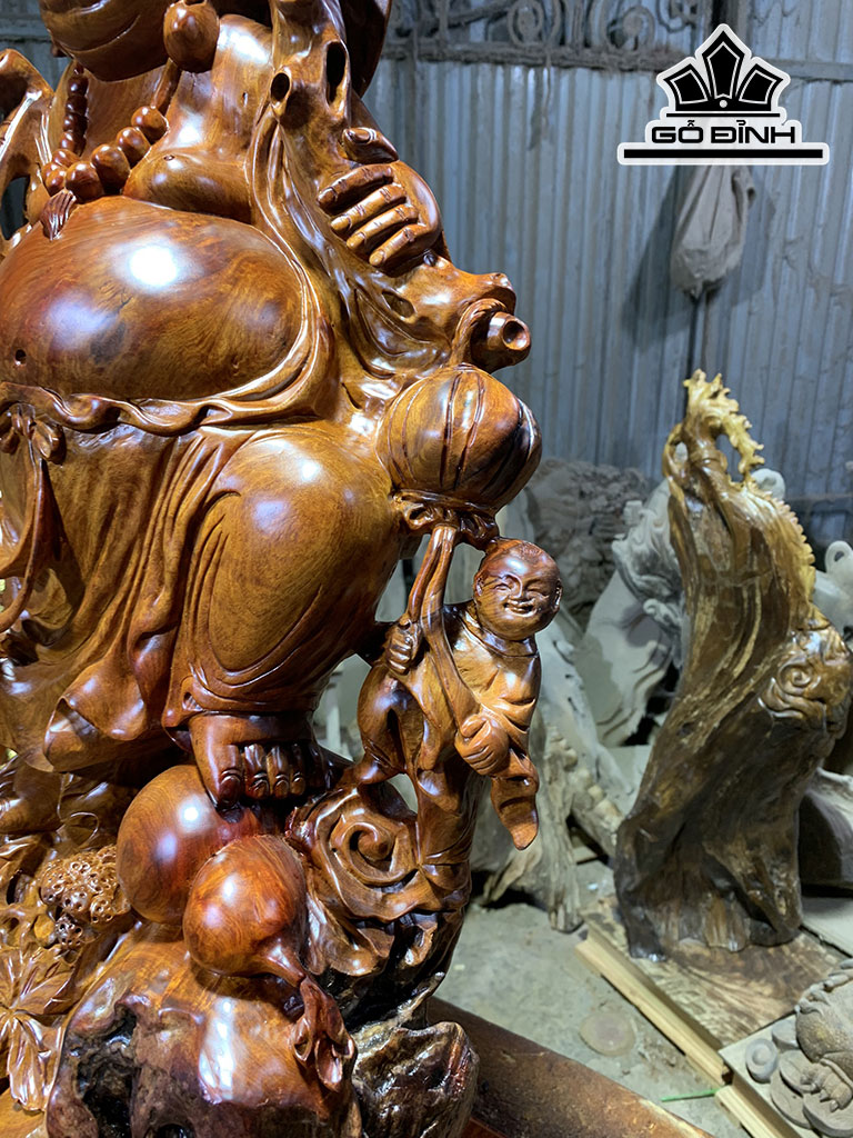 Tượng Phật Di Lặc Nhất Phúc Gỗ Hương Cao 62 Ngang 42 Sâu 32 (cm)