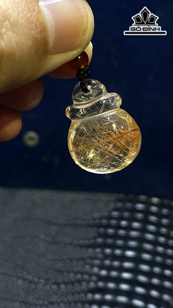 Mặt Dây Chuyền Túi Tiền Đá Thạch Anh Tóc Nâu Cao 24 Ngang 18,6 Sâu 12,5 (mm) 7gr