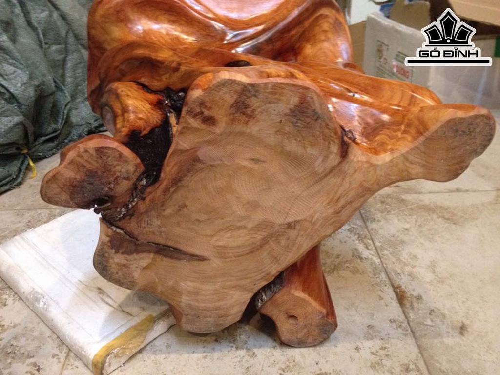 Đôn Gỗ, Đôn Gốc Cây Gỗ Gõ Đỏ (Cà te) Cao 42 Mặt 41-35 (cm) DC1017