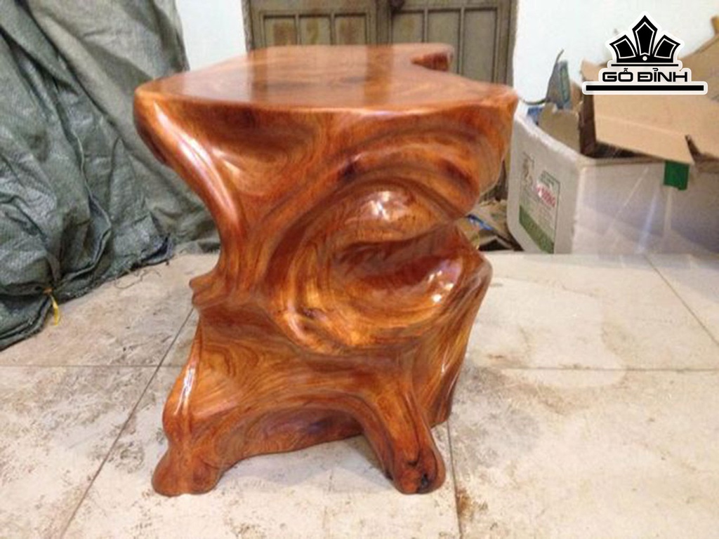 Đôn Gỗ, Đôn Gốc Cây Gỗ Gõ Đỏ (Cà te) Cao 42 Mặt 41-35 (cm) DC1017