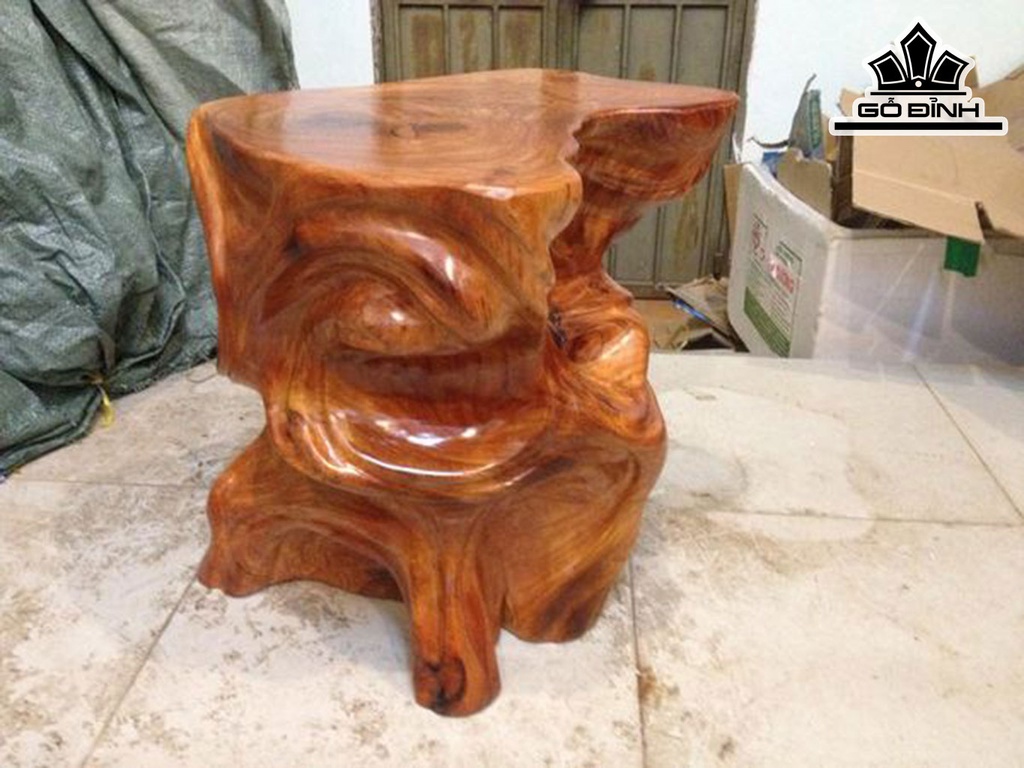 Đôn Gỗ, Đôn Gốc Cây Gỗ Gõ Đỏ (Cà te) Cao 42 Mặt 41-35 (cm) DC1017