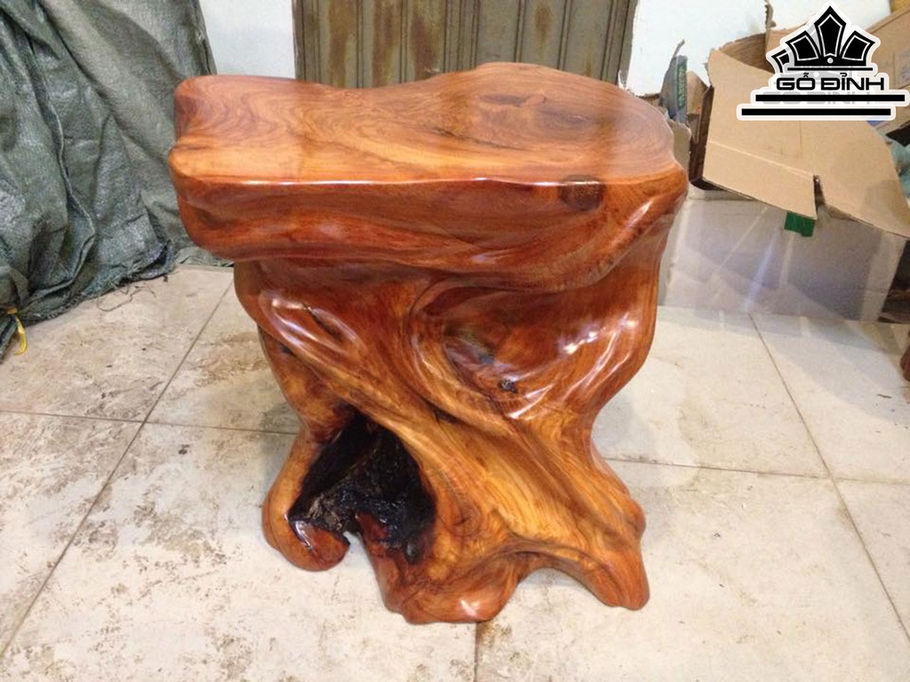 Đôn Gỗ, Đôn Gốc Cây Gỗ Gõ Đỏ (Cà te) Cao 42 Mặt 41-35 (cm) DC1017