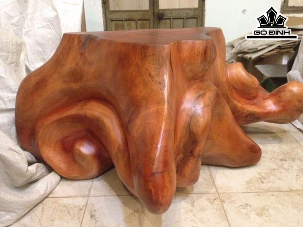 Đôn Gỗ, Đôn Gốc Cây Gỗ Gõ Vàng Cao 45 Ngang 114 Sâu 65 Mặt 57-40 (cm) DG146