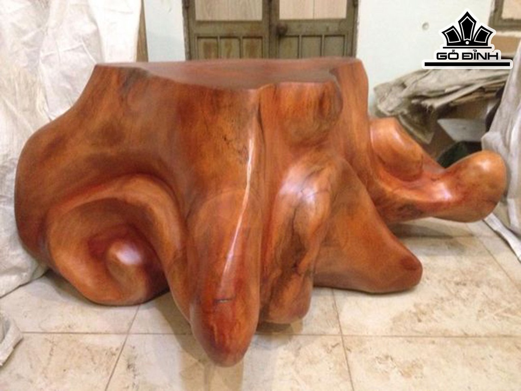 Đôn Gỗ, Đôn Gốc Cây Gỗ Gõ Vàng Cao 45 Ngang 114 Sâu 65 Mặt 57-40 (cm) DG146