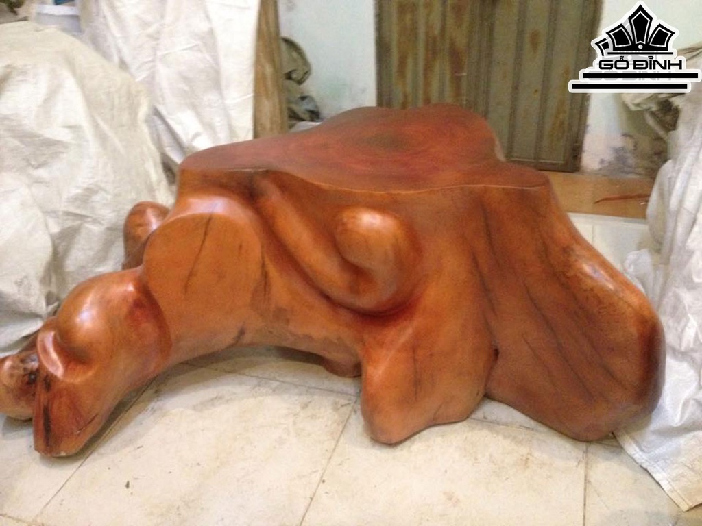 Đôn Gỗ, Đôn Gốc Cây Gỗ Gõ Vàng Cao 45 Ngang 114 Sâu 65 Mặt 57-40 (cm) DG146