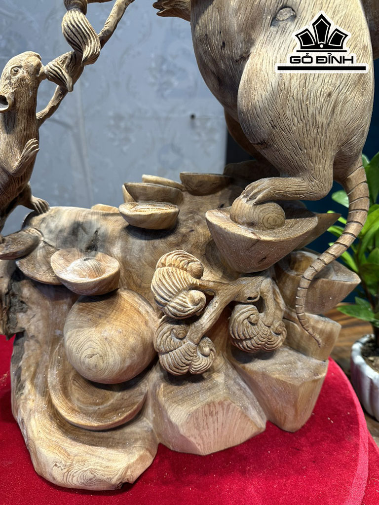 Tượng Chuột Phong Thủy Gỗ Ngọc Am Cao 51 Ngang 36 Sâu 25 (cm)