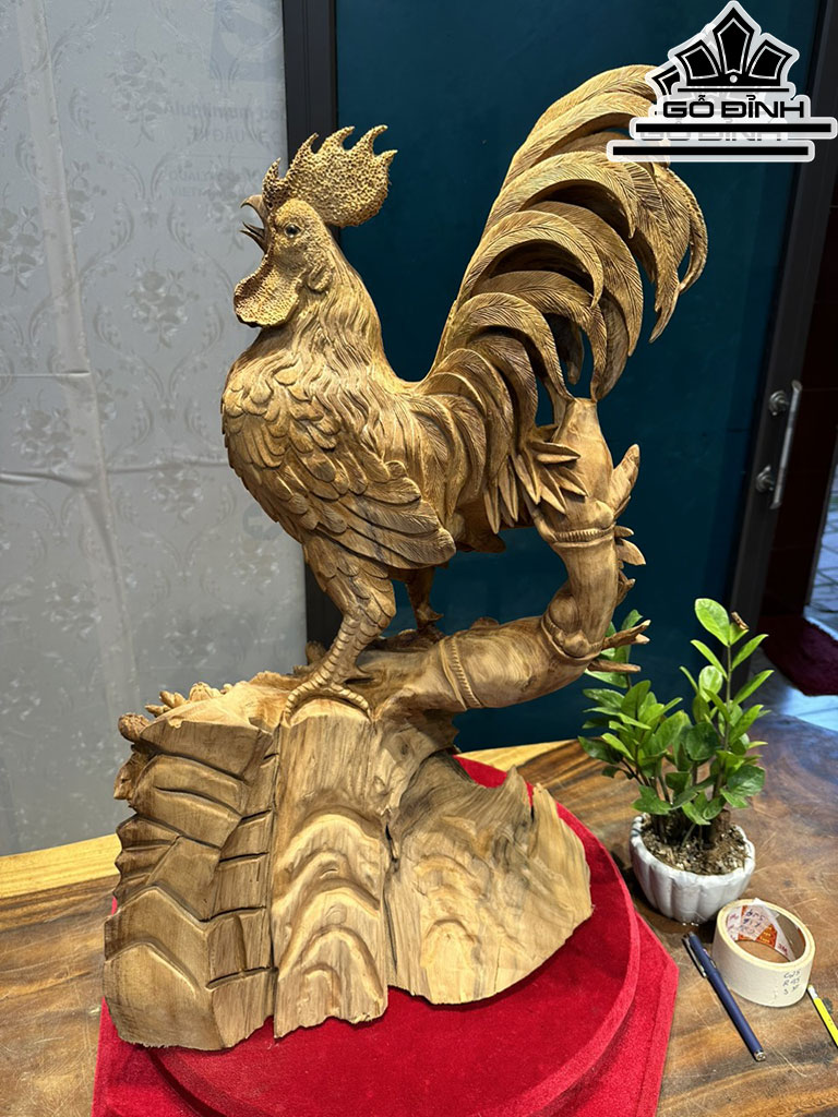 Tượng Gà Trống Gỗ Ngọc Am Cao 73 Ngang 48 Sâu 32 (cm)