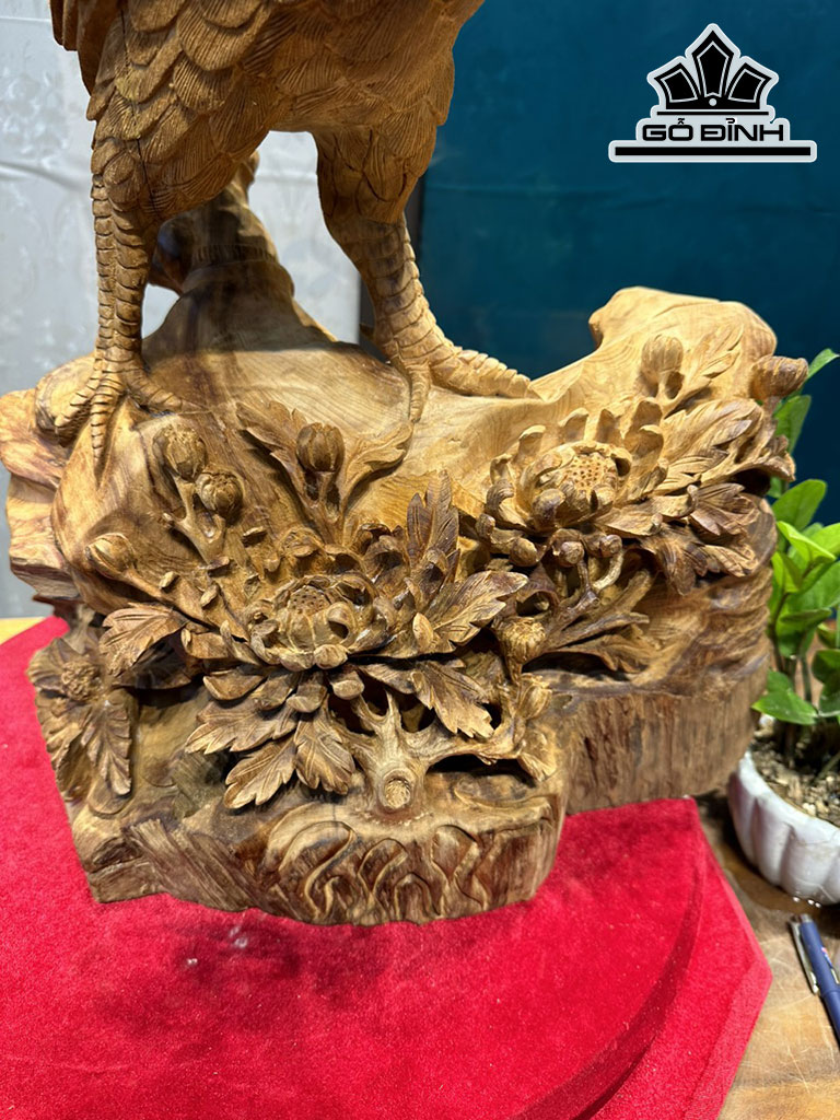 Tượng Gà Trống Gỗ Ngọc Am Cao 73 Ngang 48 Sâu 32 (cm)