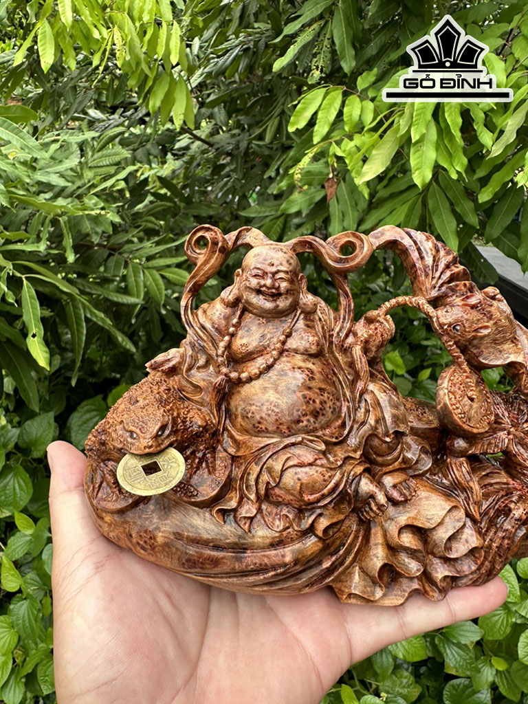 Tượng Phật Di Lặc Gỗ Nu Ngọc Am Cao 9 Ngang 21 Sâu 12 (cm)