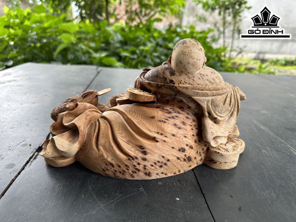 Tượng Phật Di Lặc Gỗ Nu Ngọc Am Cao 16 Ngang 30 Sâu 18 (cm)