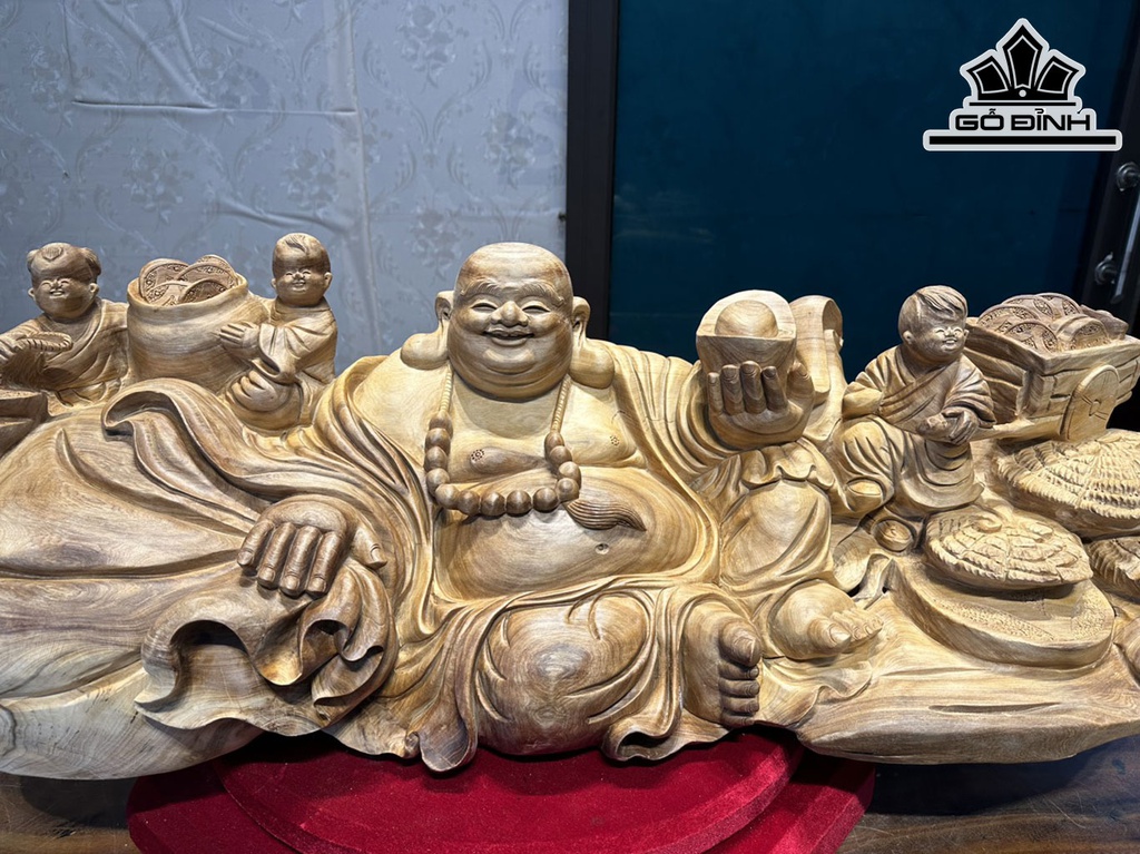 Tượng Phật Di Lặc Gỗ Ngọc Am Cao 30 Ngang 94 Sâu 33 (cm)