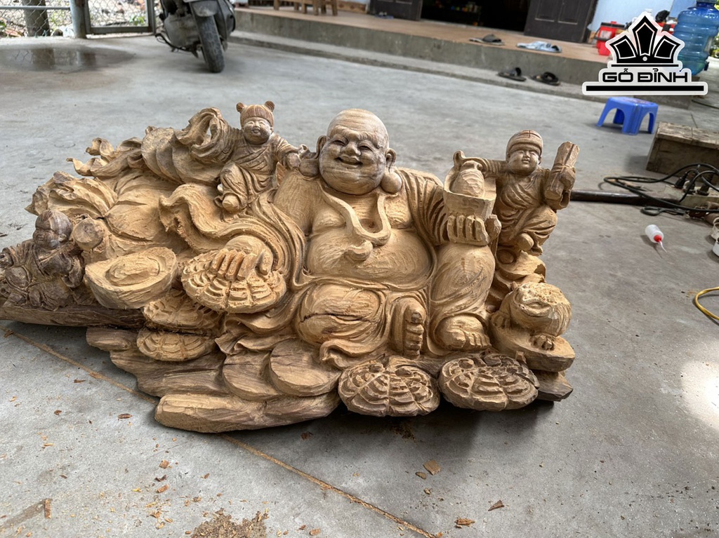 Tượng Phật Di Lặc Gỗ Ngọc Am Cao 35 Ngang 83 Sâu 36 (cm)