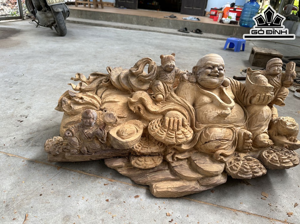 Tượng Phật Di Lặc Gỗ Ngọc Am Cao 35 Ngang 83 Sâu 36 (cm)