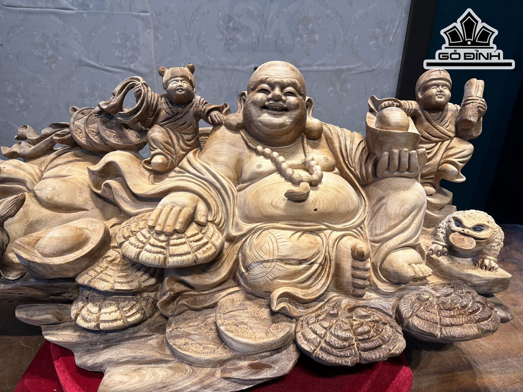 Tượng Phật Di Lặc Gỗ Ngọc Am Cao 35 Ngang 85 Sâu 40 (cm)