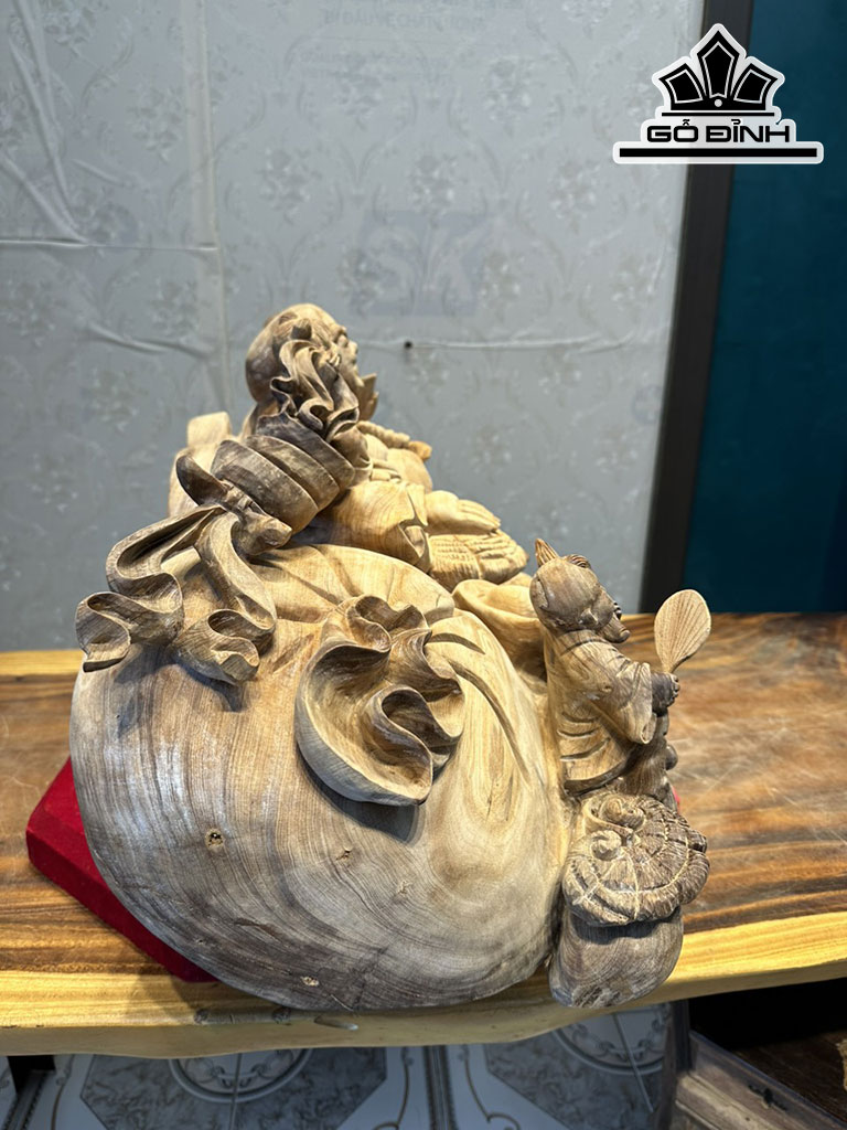 Tượng Phật Di Lặc Gỗ Ngọc Am Cao 35 Ngang 85 Sâu 40 (cm)