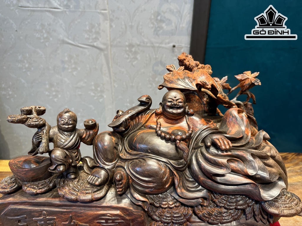 Tượng Phật Di Lặc Gỗ Trắc Cao 30 Ngang 54 Sâu 10 (cm)