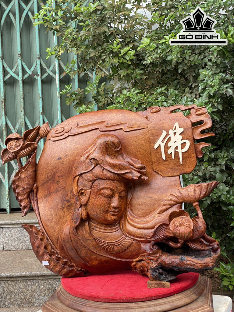 Tượng Diện Phật Tổ Gỗ Nu Hương Cao 50 Ngang 60 Sâu 13 (cm)