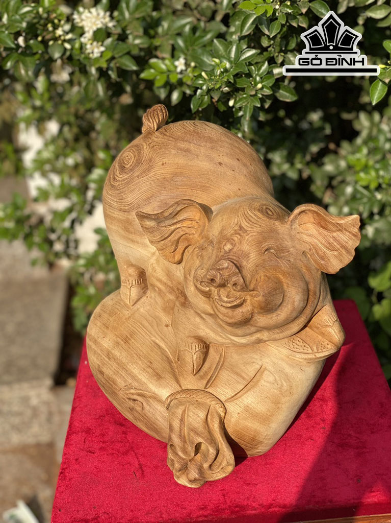 Tượng Heo Gỗ Ngọc Am Ngang 30 Cao 28 Sâu 23 (cm)
