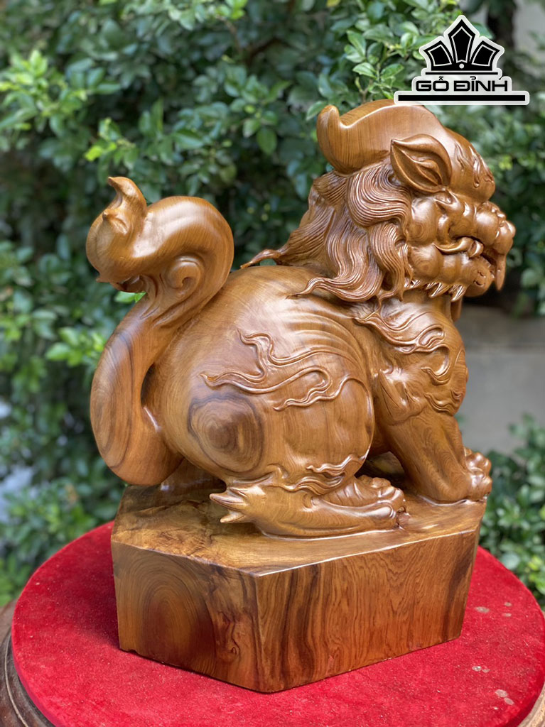Tượng Nghê Gỗ Bách Xanh Cao 40 Ngang 35 Sâu 23 (cm)