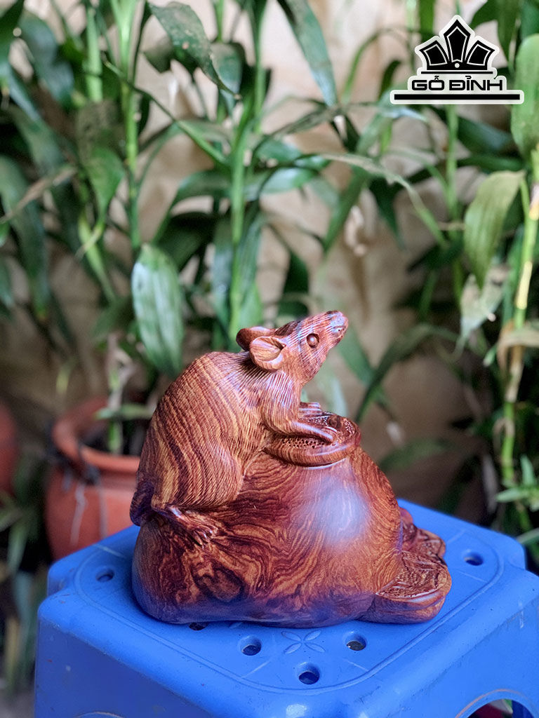 Tượng Chuột Phong Thủy Gỗ Cẩm Cao 17 Ngang 18 Sâu 13 (cm)