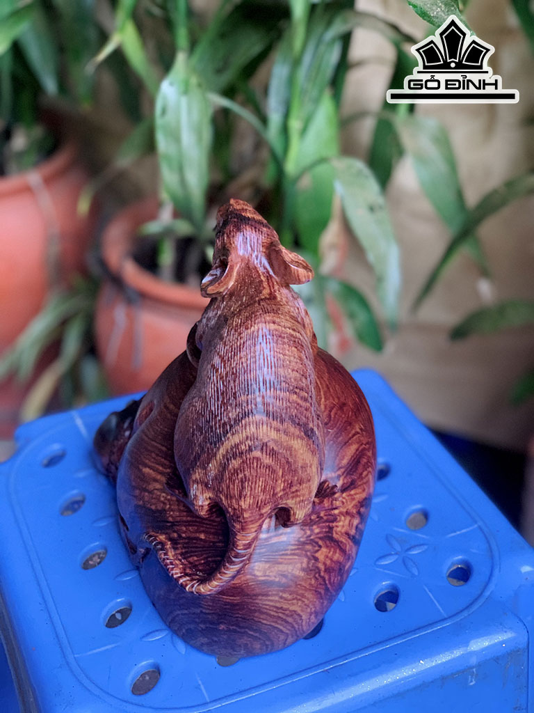 Tượng Chuột Phong Thủy Gỗ Cẩm Cao 17 Ngang 18 Sâu 13 (cm)