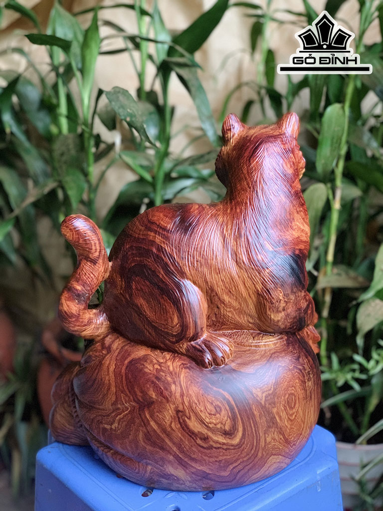 Tượng Mèo Gỗ Cẩm Cao 31 Ngang 26 Sâu 18 (cm)