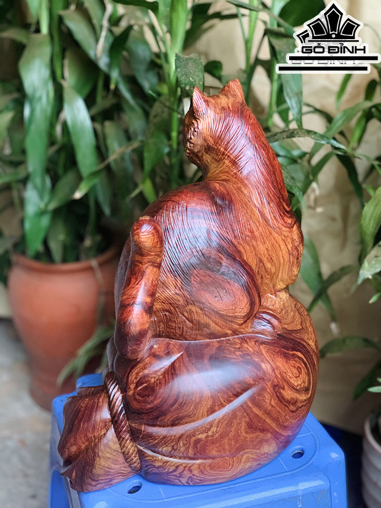 Tượng Mèo Gỗ Cẩm Cao 31 Ngang 26 Sâu 18 (cm)