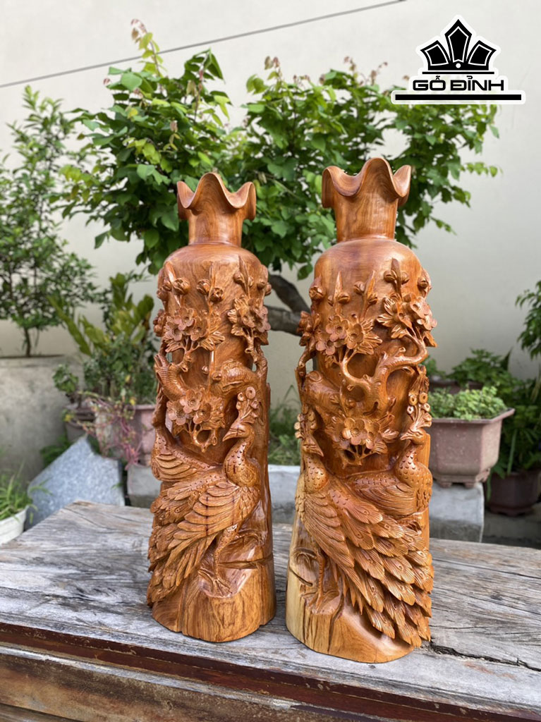 Cặp Bình Phu Thê Gỗ Hương Cao 68 Ngang 24 Sâu 18 (cm)