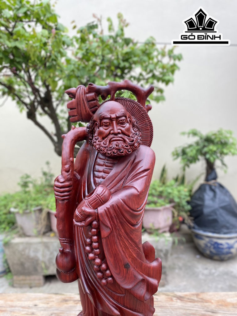 Tượng Đạt Ma Sư Tổ Gỗ Tử Đàn Cao 64 Ngang 20 Sâu 18 (cm)