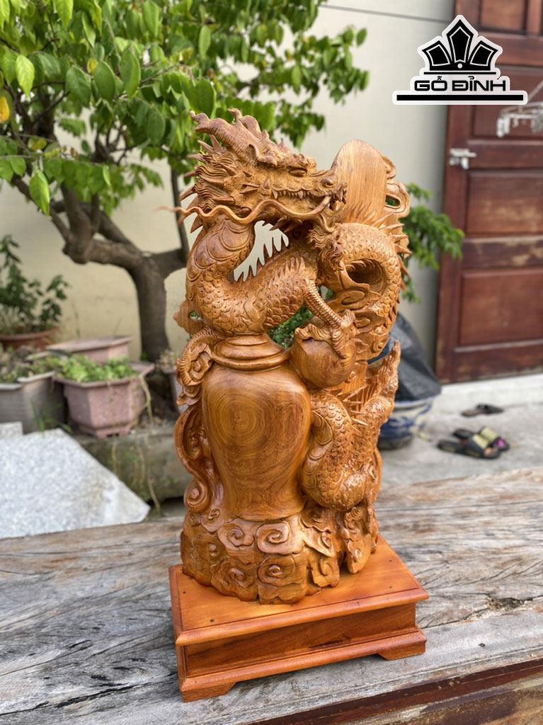 Tượng Nhất Long Chấn Bình Gỗ Hương Cao 70 Ngang 33 Sâu 15 (cm)
