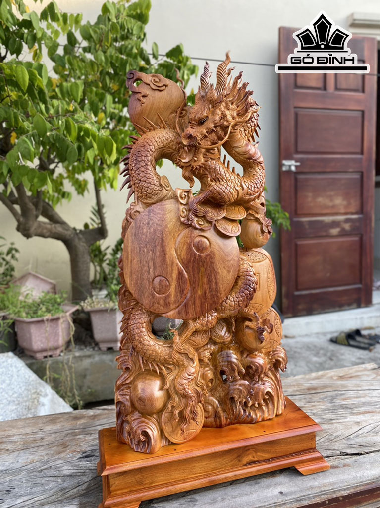 Tượng Nhất Long Gỗ Hương Cao 75 Ngang 40 Sâu 15 (cm)