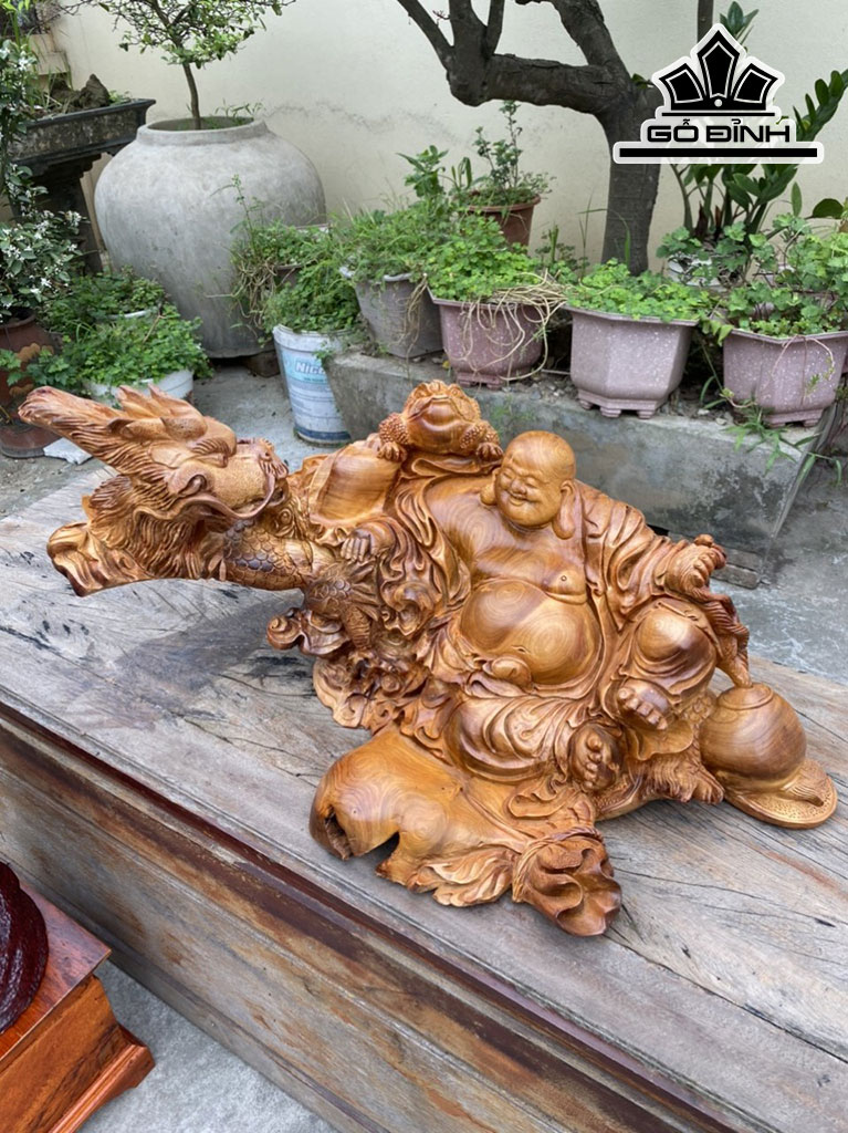 Tượng Phật Di Lặc Gỗ Hương Cao 36 Ngang 68 Sâu 38 (cm)