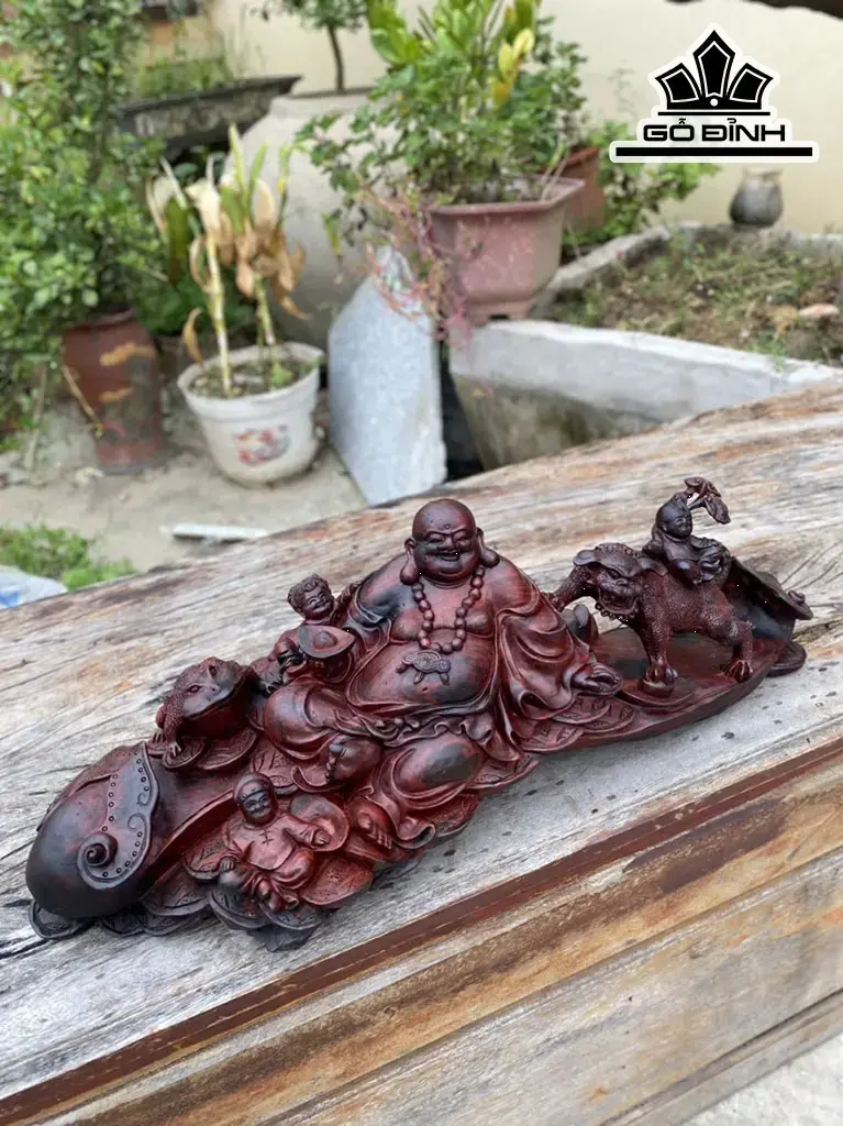 Tượng Phật Di Lặc Thuần Nghê Gỗ Trắc Cao 20 Ngang 60 Sâu 20 (cm)