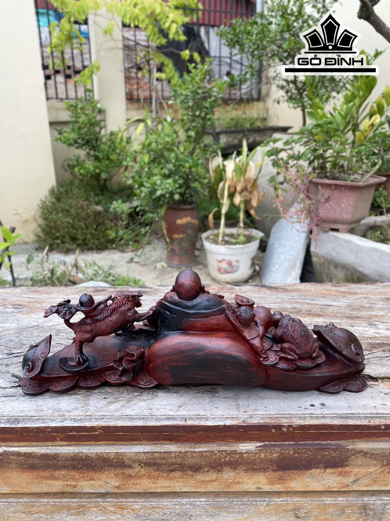 Tượng Phật Di Lặc Thuần Nghê Gỗ Trắc Cao 20 Ngang 60 Sâu 20 (cm)