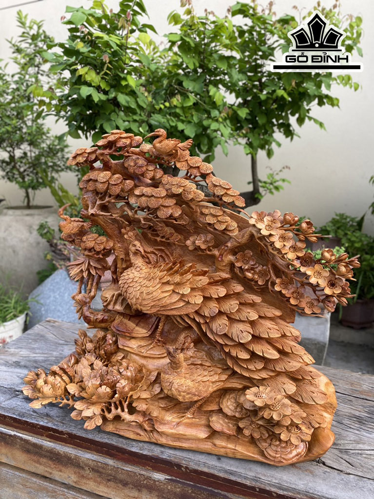 Tượng Phu Thê Viên Mãn Gỗ Hương Cao 68 Ngang 70 Sâu 30 (cm)