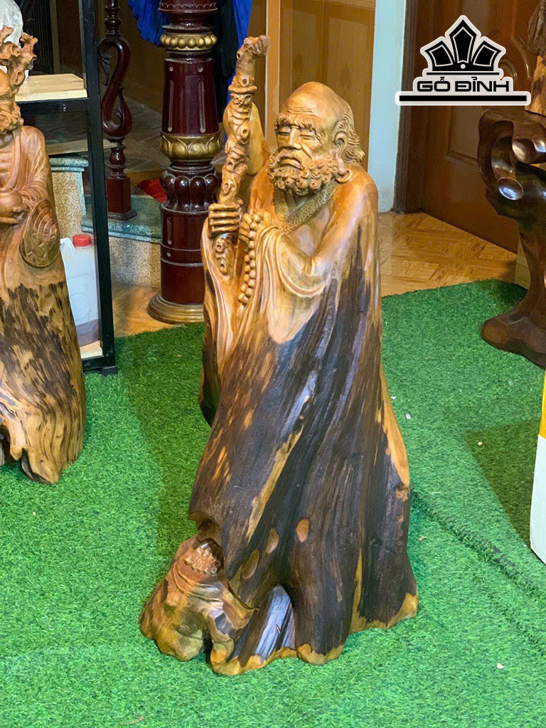 Tượng Đạt Ma Sư Tổ Gỗ Lũa Ngọc Am Cao 95 Ngang 40 Sâu 42 (cm)