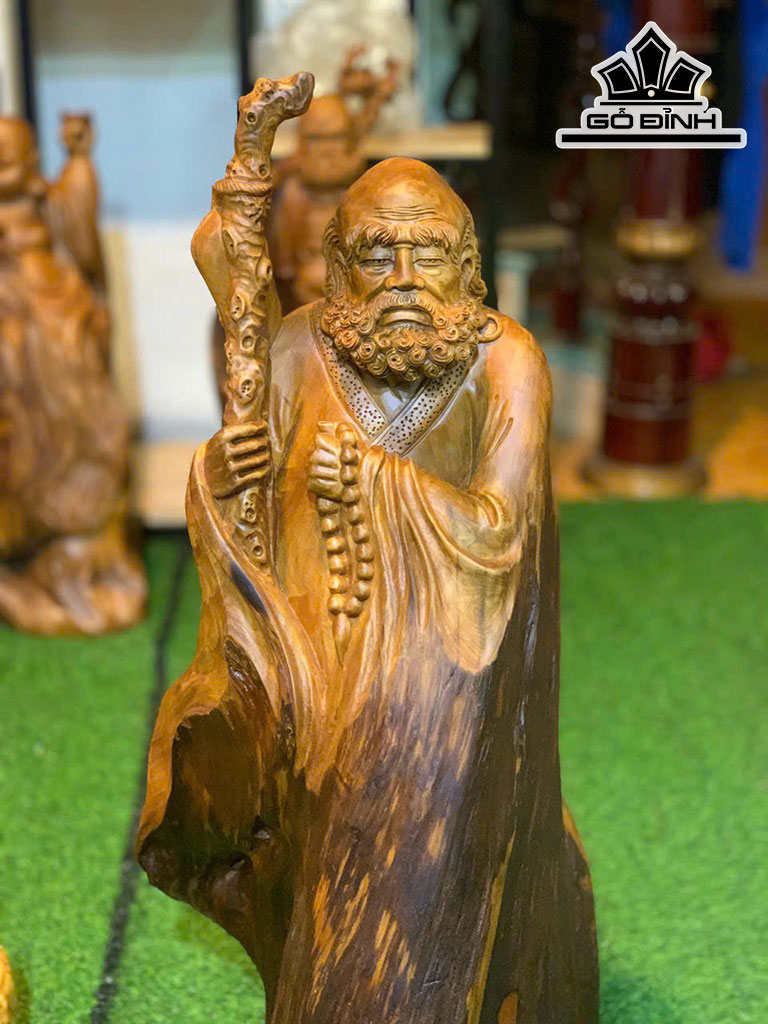 Tượng Đạt Ma Sư Tổ Gỗ Lũa Ngọc Am Cao 95 Ngang 40 Sâu 42 (cm)