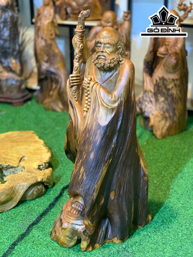 Tượng Đạt Ma Sư Tổ Gỗ Lũa Ngọc Am Cao 95 Ngang 40 Sâu 42 (cm)