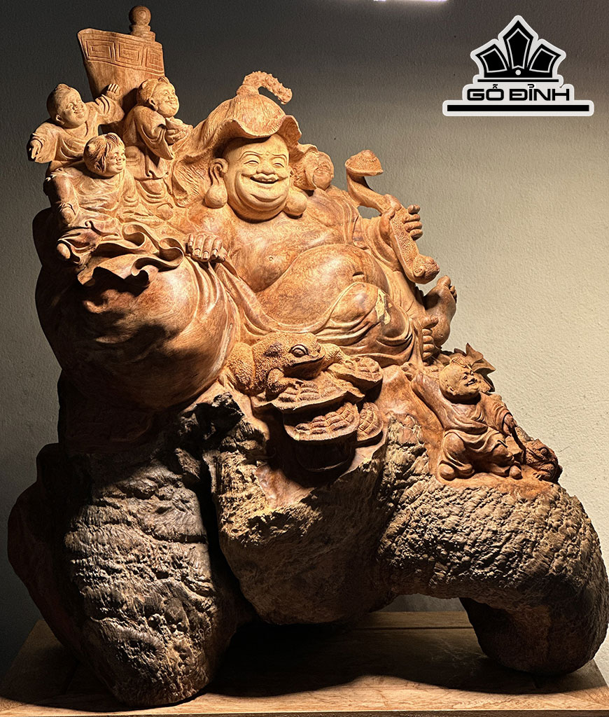 Tượng Phật Di Lặc Gỗ Nu Hương Cao 67 Ngang 65 Sâu 40 (cm)