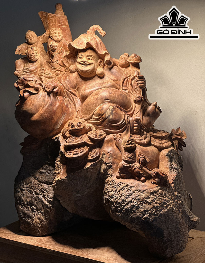 Tượng Phật Di Lặc Gỗ Nu Hương Cao 67 Ngang 65 Sâu 40 (cm)