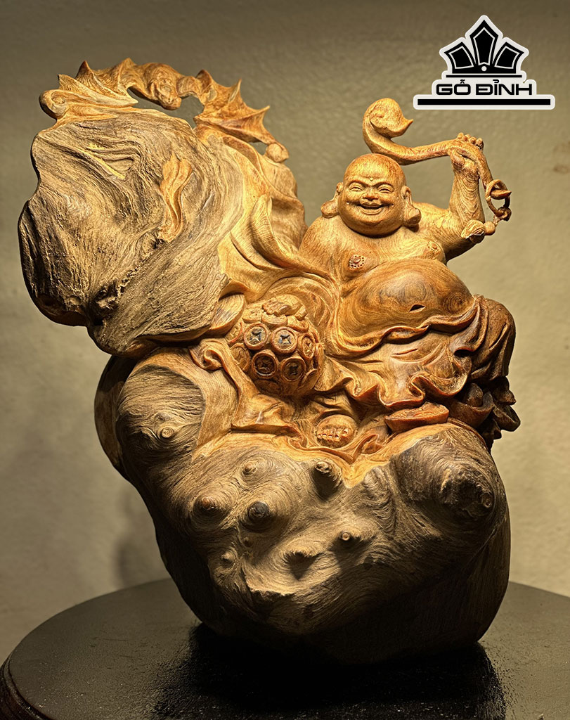 Tượng Phật Di Lặc Gỗ Pơ Mu Cao 29 Ngang 25 Sâu 22 (cm)