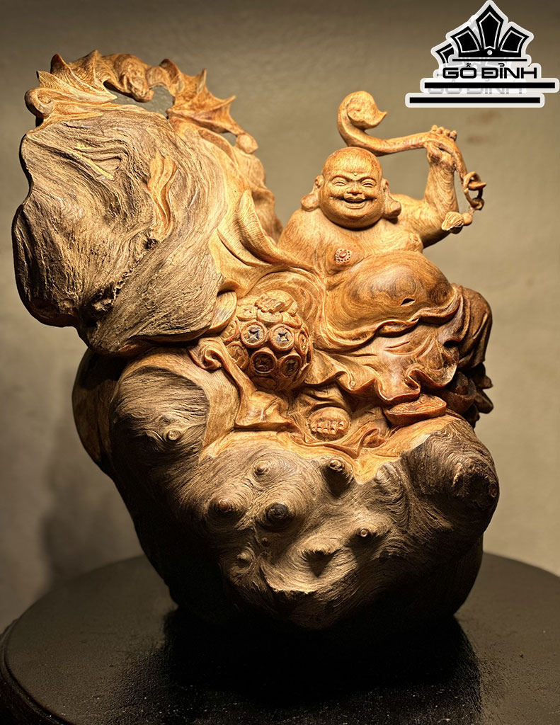 Tượng Phật Di Lặc Gỗ Pơ Mu Cao 29 Ngang 25 Sâu 22 (cm)