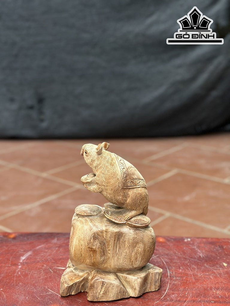 Tượng Chuột Phong Thủy Gỗ Ngọc Am Cao 27 Ngang 18 Sâu 14 (cm)