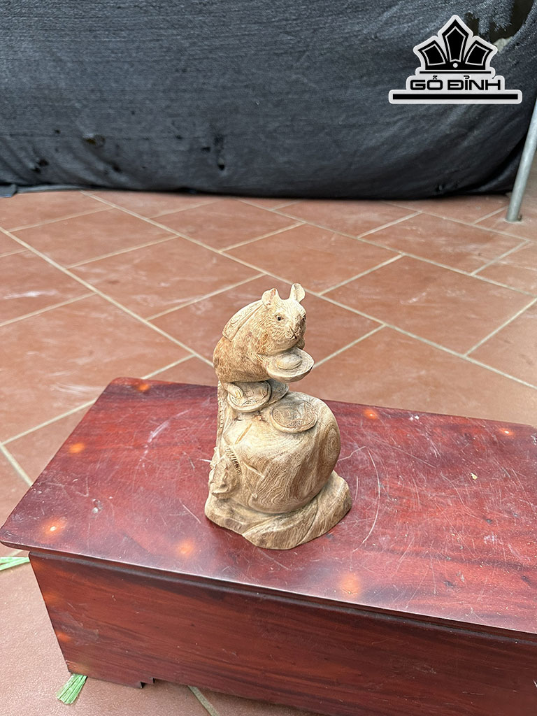 Tượng Chuột Phong Thủy Gỗ Ngọc Am Cao 27 Ngang 18 Sâu 14 (cm)