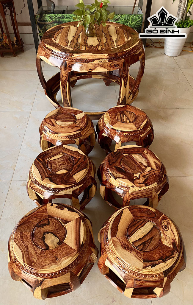 Bộ Đôn Gỗ Cẩm Bàn Cao 62 Đường Kính Mặt 76 Phủ Bì Rộng 91 (cm)